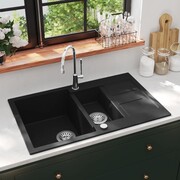 vidaXL Granitowy zlewozmywak dwukomorowy, czarny vidaXL 142950