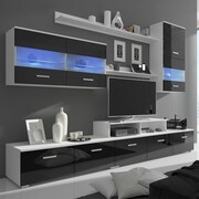 vidaXL 7-częściowy zestaw mebli TV z podświetleniem LED 250 cm, wysoki połysk, czarny vidaXL 244026