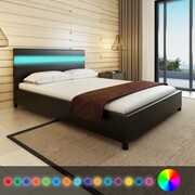 vidaXL Łóżko ze sztucznej skóry z taśmą LED, 140 x 200 cm, czarne vidaXL 242044