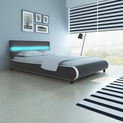 vidaXL Łóżko szara eko skóra z pasem LED w zagłówku 140 cm vidaXL 242391