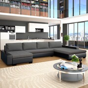 vidaXL Modułowa sofa obita sztuczną skórą, czarno-ciemnoszara vidaXL 245575
