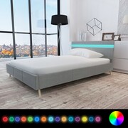 vidaXL Łóżko z taśmą LED, 140 x 200 cm, materiałowe, jasnoszare vidaXL 242070