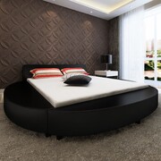 vidaXL Okrągłe łóżko ze sztucznej skóry z materacem 180x200 cm, czarne vidaXL 274635