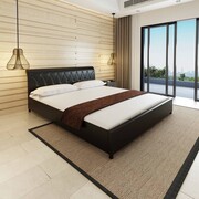 vidaXL Łóżko podwójne ze sztucznej skóry z materacem 180 x 200 cm, czarne vidaXL 274625