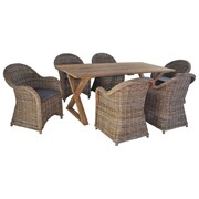 vidaXL Zestaw mebli ogrodowych, 7-częściowy, rattan i drewno tekowe vidaXL 275519