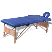 vidaXL Niebieski składany stół do masażu 2 strefy z drewnianą ramą vidaXL 110075