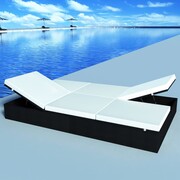 vidaXL Dwuosobowy leżak z poduszką 194x120 cm, polirattan, czarny vidaXL 41787