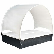 vidaXL Leżak z baldachimem 194 x 120,5 x 30/156 cm, rattan PE, czarny vidaXL 42665