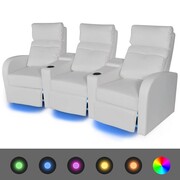 vidaXL Fotele kinowe 3 osobowe, biała, sztuczna skóra, z podświetleniem LED vidaXL 243597