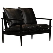 vidaXL 2-osobowa sofa z prawdziwej skóry i drewna akacjowego, czarna vidaXL 246483
