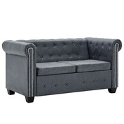 vidaXL Sofa 2-osobowa w stylu Chesterfield, sztuczny zamsz, szara vidaXL 247131