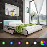 vidaXL Łóżko biała eko skóra z szufladami i pasem LED 180 x 200 cm vidaXL 242382