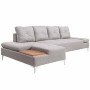 vidaXL Sofa w kształcie L, kremowoszara, taca drewniana, XXL, 300 cm vidaXL 244714