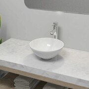 vidaXL Umywalka z baterią mieszającą, ceramiczna, okrągła, biała vidaXL 275494