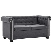 vidaXL Sofa 2-osobowa w stylu Chesterfield, materiałowa, ciemnoszara vidaXL 247134