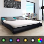 vidaXL Łóżko z taśmą LED i materacem 180x200, sztuczna skóra, czarne vidaXL 274697