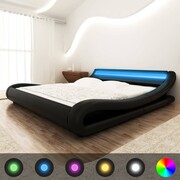 vidaXL Łóżko ze sztucznej skóry z pasem LED i materacem 180x200 cm, zaokrąglone czarne vidaXL 273895