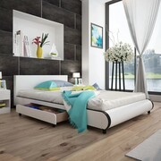 vidaXL Łóżko z 2 szufladami, 140 x 200 cm, sztuczna skóra, białe vidaXL 242408