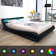vidaXL Łóżko z pasem LED ze sztucznej skóry z materacem Memory Foam 160 x 200 cm, czarne vidaXL 273931
