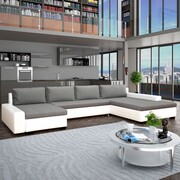 vidaXL Modułowa sofa rozkładana obita sztuczną skórą, biało-jasnoszara vidaXL 245577