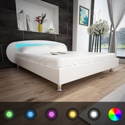 vidaXL Łóżko ze sztucznej skóry z taśmą LED, 140 x 200 cm, białe vidaXL 242375
