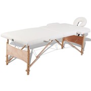 vidaXL Kremowy składany stół do masażu 2 strefy z drewnianą ramą vidaXL 110078