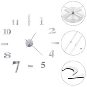 vidaXL Zegar ścienny 3D, nowoczesny design, 100 cm, XXL, srebrny vidaXL 50636
