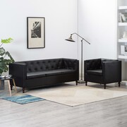 vidaXL 2-częściowy zestaw wypoczynkowy Chesterfield, ekoskóra, czarny vidaXL 275621