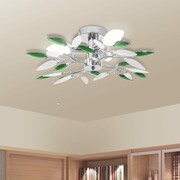 vidaXL Lampa sufitowa, plafon, białe i zielone listki 3 żarówki E14 vidaXL 240982