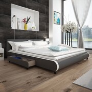 vidaXL Łóżko z 2 szufladami, 180 x 200 cm, sztuczna skóra, szare vidaXL 242413