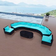 vidaXL Sofa ogrodowa z polirattanu z niebieskimi poduszkami vidaXL 42399