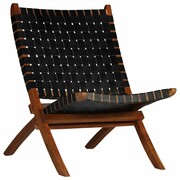 vidaXL Fotel z pasów z prawdziwej skóry, 59 x 72 x 79 cm, czarny vidaXL 246366