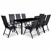 vidaXL Zestaw mebli ogrodowych z aluminium, 9 części, czarny vidaXL 43382
