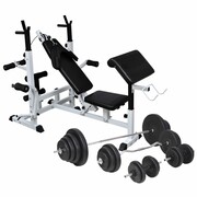 vidaXL Ławka do ćwiczeń z zestawem sztang i hantli, 120 kg vidaXL 275378