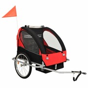 vidaXL Rowerowa przyczepka dla dzieci/wózek 2-w-1, czarny i czerwony vidaXL 91375