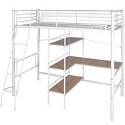 vidaXL Łóżko wysokie z biurkiem 200x90 cm biel i brąz vidaXL 242997