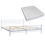 vidaXL Metalowe łóżko z materacem memory, 160x200cm, białe, prostokąty vidaXL 275861