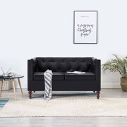 vidaXL Sofa 2-osobowa w stylu Chesterfield, sztuczna skóra, czarna vidaXL 247153
