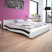 vidaXL Łóżko z ramą ze sztucznej skóry z materacem Memory Foam 160 x 200 cm czarne i białe vidaXL 273913
