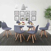 vidaXL Zestaw mebli do jadalni 7 elementów biały stół i pokryte materiałem jasno szare krzesła vidaXL 243571