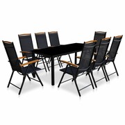 vidaXL Zestaw mebli ogrodowych z aluminium, 9 części, czarny, składany vidaXL 41735