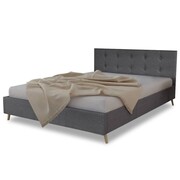 vidaXL Drewniane łóżko z ciemnoszarym obiciem + materac 200 x 140 cm vidaXL 271921