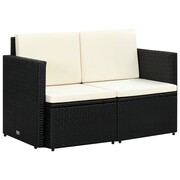 vidaXL Sofa 2-osobowa z polirattanu, 118 x 65 x 74 cm, czarno-kremowa vidaXL 44179