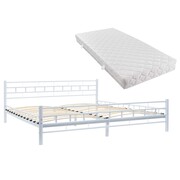 vidaXL Metalowe łóżko z materacem, 180 x 200 cm, białe, prostokąty vidaXL 275852
