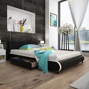 vidaXL Łóżko z 2 szufladami, 140 x 200 cm, sztuczna skóra, czarne vidaXL 242410