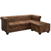 vidaXL Sofa narożna w stylu Chesterfield, sztuczny zamsz, brązowa vidaXL 275223