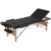 vidaXL Czarny składany stół do masażu 3 strefy z drewnianą ramą vidaXL 110081