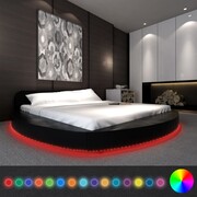 vidaXL Okrągłe łóżko z eko skóry z materacem i LED 180 x 200 cm czarne vidaXL 274645