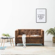 vidaXL Sofa 2-osobowa Chesterfield, materiał zamszopodobny, brąz vidaXL 247156