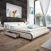 vidaXL Łóżko z 2 szufladami, 180 x 200 cm, sztuczna skóra, białe vidaXL 242409